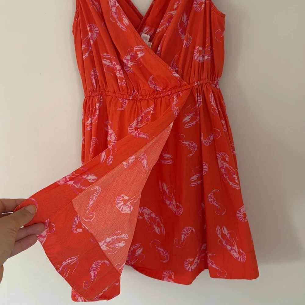 ANTHROPOLOGIE Maeve‎ Mainely Lobster Wrap Dress Vibrant Orange Red lobster S